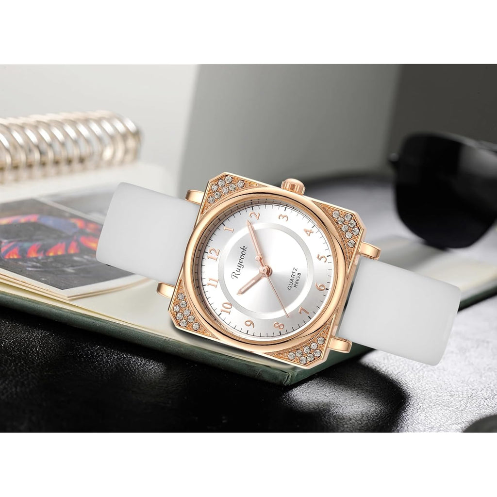 Square Ladies Watch,Crystal Rhinestone,Waterproof Silicone Band Analog Quartz Wrist Watches for Nurse Female Women's