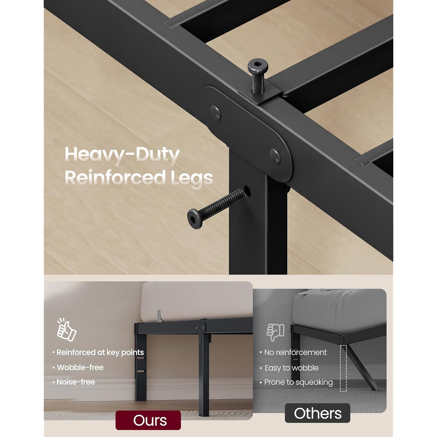 VASAGLE Twin Metal Bed Frame 14 Inches Tall, 550 lb Weight Capacity, No Box Spring Needed, with Under-Bed Storage, Easy Setup, Heavy-Duty Platform Bed, Mattress Retainers, Matte Black URMB653BD02S
