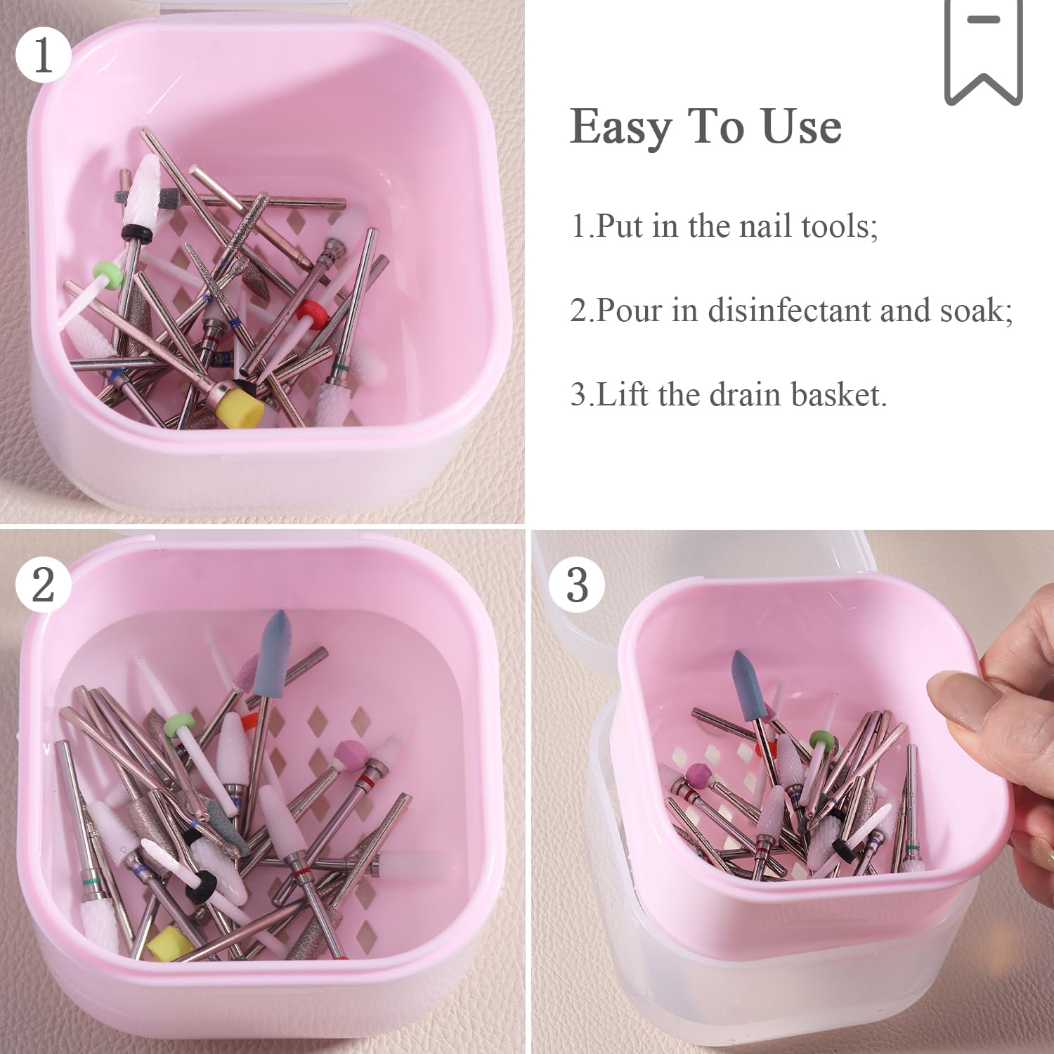 1Pcs Nail Tool Sterilizer, Nail Drill Bits Cleaning Box Disinfection Container For Nail Art Accessories Manicure Sterilization Tray Salon Supplies Sterilizer Cup With Drain Basket (pink)