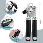 Can Opener Manual, Heavy Duty Handheld Strong Can Opener With Soft Touch Handle, Sharp Blade Smooth Edge, Can Openers With Multifunctional Bottle Opener, Black