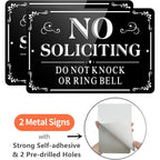 No Soliciting Sign For Front Door, (2 Pack) Self-Adhesive No Soliciting Sign For House, 9 X 6 Inches Aluminum Metal Signs For Yard (Black/White, Large 9 X 6 Inches)