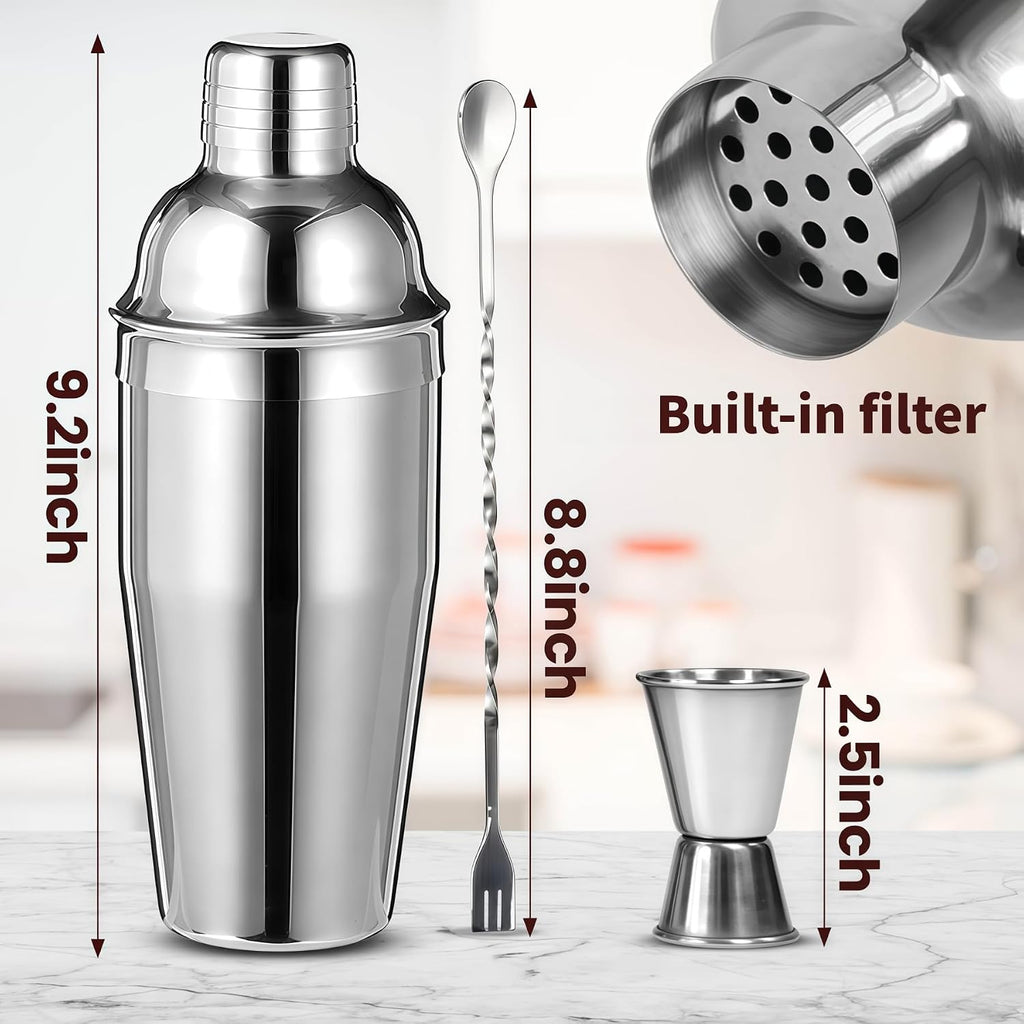Cocktail Shaker Set Bartender Kit,Professional Bar Set, Martini Shaker, Jigger, Strainer, Mixer Spoon, Muddler, Liquor Pourers Ideal Bar Accessories For Home, Gift For Christmas, Birthday, Beginners