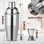 Cocktail Shaker Set Bartender Kit,Professional Bar Set, Martini Shaker, Jigger, Strainer, Mixer Spoon, Muddler, Liquor Pourers Ideal Bar Accessories For Home, Gift For Christmas, Birthday, Beginners