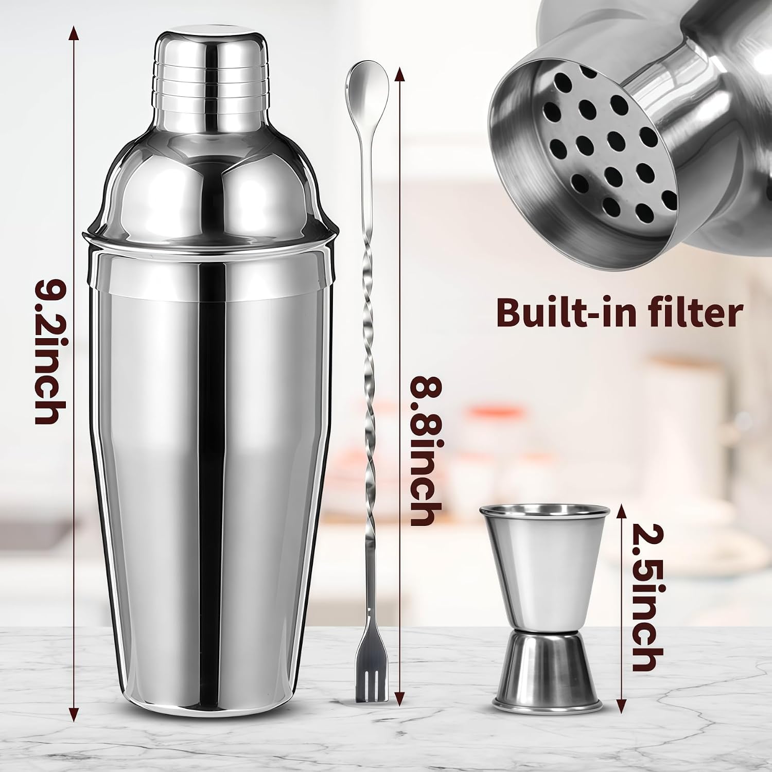 Cocktail Shaker Set Bartender Kit,Professional Bar Set, Martini Shaker, Jigger, Strainer, Mixer Spoon, Muddler, Liquor Pourers Ideal Bar Accessories For Home, Gift For Christmas, Birthday, Beginners