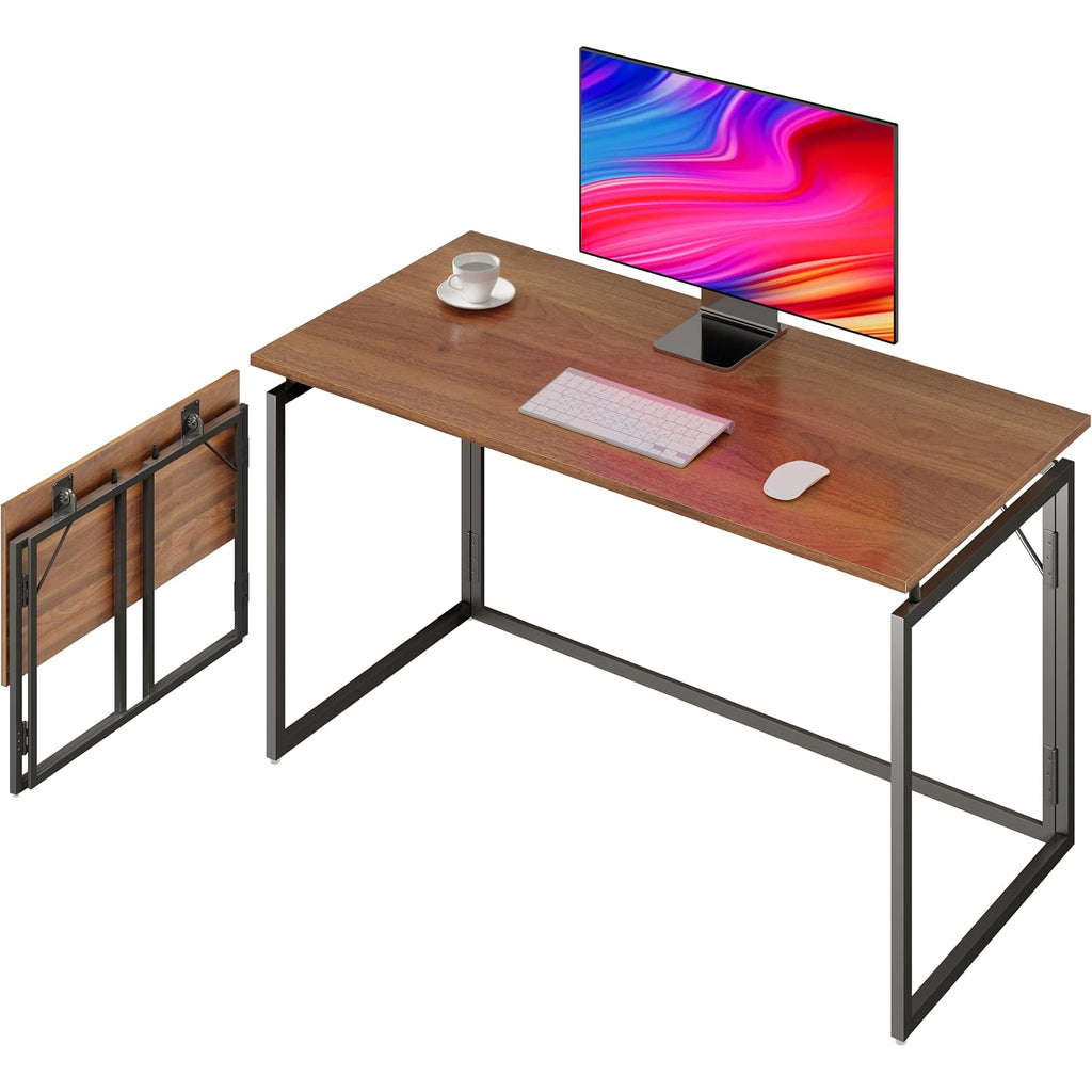 31.5" Folding Desk: No Assembly, Wood Top For Small Spaces | Home Office Desk, Holds 150 Lbs, Folds Flat To 2.3 In, Splash-Proof Wood Top, Sturdy Metal Frame