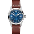 Hamilton Khaki Field Automatic Unisex Watch, 38Mm Stainless Steel Case, Swiss Made, Blue Dial Analog Wrist Watch Unisex 100 Meters Water Resitance, Sapphire Crystal, 3-Hand Movement, Leather Strap