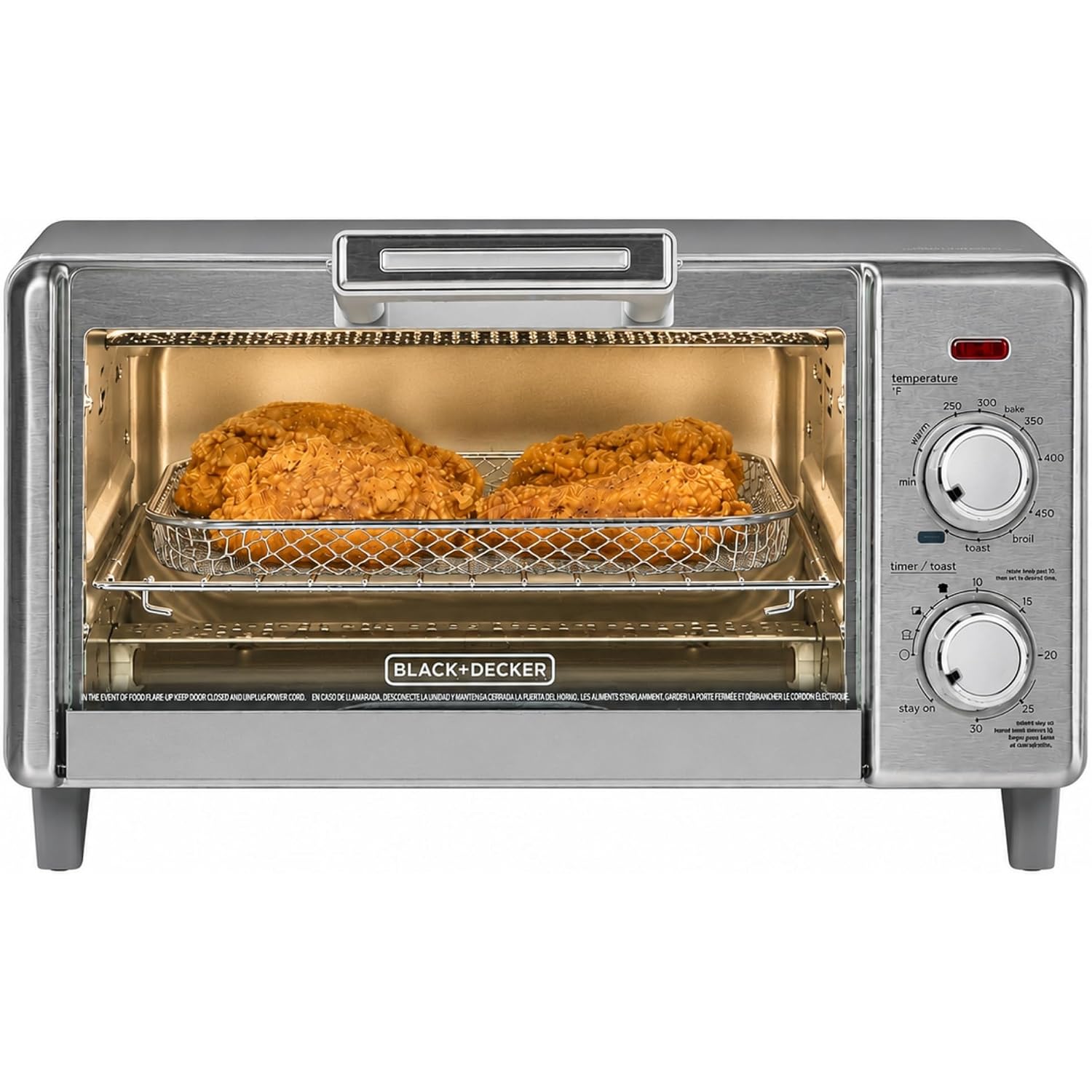 Black+Decker Crisp 'N Bake Air Fry Countertop Convection Toaster Oven, Medium Capacity, 4-Slice, 5-In-1, Fits 9” Pizza, 30-Min Timer, Bake, Broil, Air Fry, Toast, Keep Warm, Stainless Steel