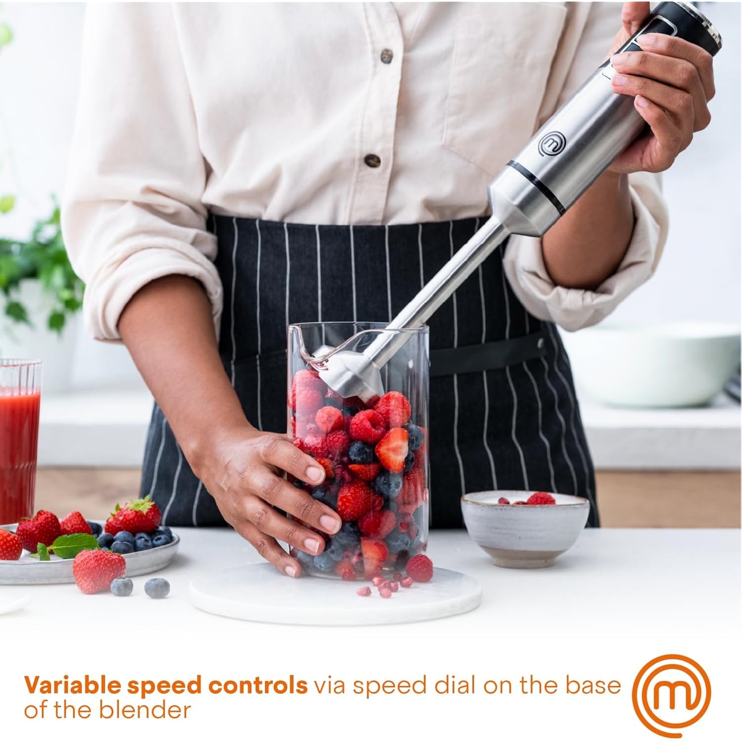 MasterChef Immersion Blender Handheld, Stainless Steel Hand Held Blending Stick Emulsifier, Puree Blender for Making Baby Food, Soup, Sauces etc, Powerful 400W Motor with Variable Speed Control