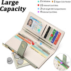 GAEKEAO Womens Wallet Slim Thin RFID Blocking Floral Vegan Leather Card Holder Bifold Long Ladies Wallet with Zipper Pocket