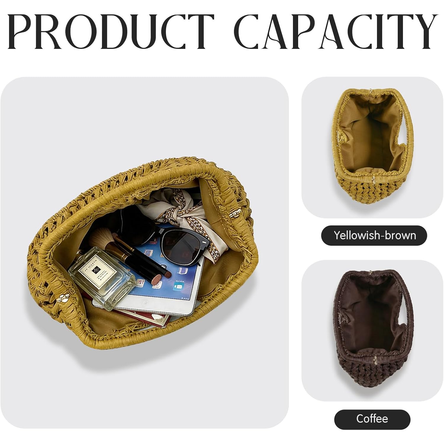 Large Straw Dumpling Clutch Purse For Women,Summer Vacation Beach Hobo Bag,Woven Evening Top Hanlde Handbags