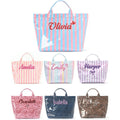 Personalized Beach Tote Bag with Name, Custom Embroidery Waterproof Striped Tote for Women, Large Capacity PVC Handbag for Summer Travel, Lightweight Beach Bag Gift for Mom Bridesmaid Birthday. | Waterproof fabric