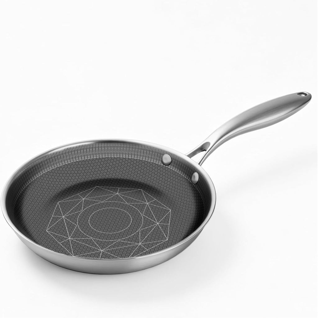 Cooker King 8-Inch Stainless Steel Pan, Hybrid Nonstick Frying Pan – 3-Ply Clad Cookware, Healthy & Non-Toxic, Dishwasher & Oven Safe, Stay-Cool Handle, Induction Compatible – Metal Utensil Safe