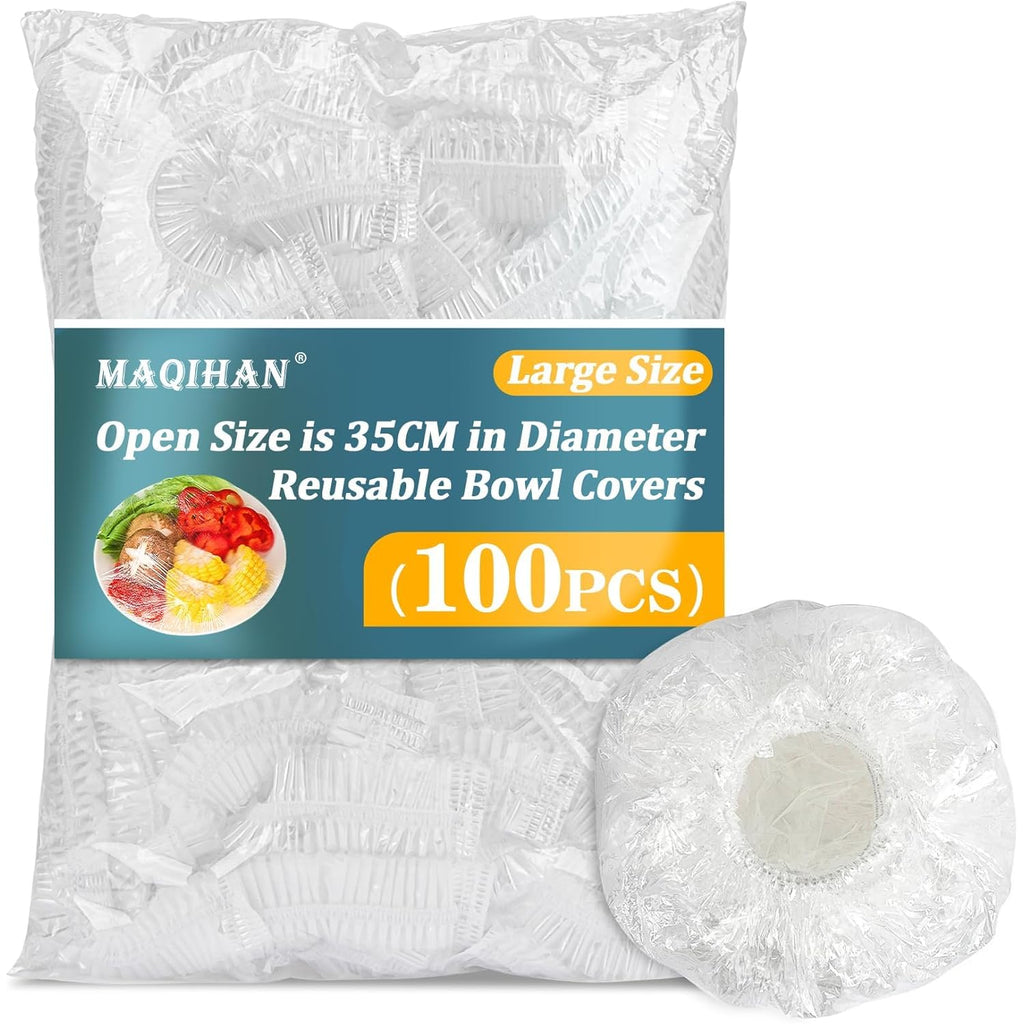 MAQIHAN 100 Bowl Covers Bread Proofing - Extra Large Plastic Wrap for Food Sourdough Bread Baking Rising Elastic Reusable Plate Covers Outdoor Food Fresh Keeping Bags Shower Cap Hair Deep Conditioning