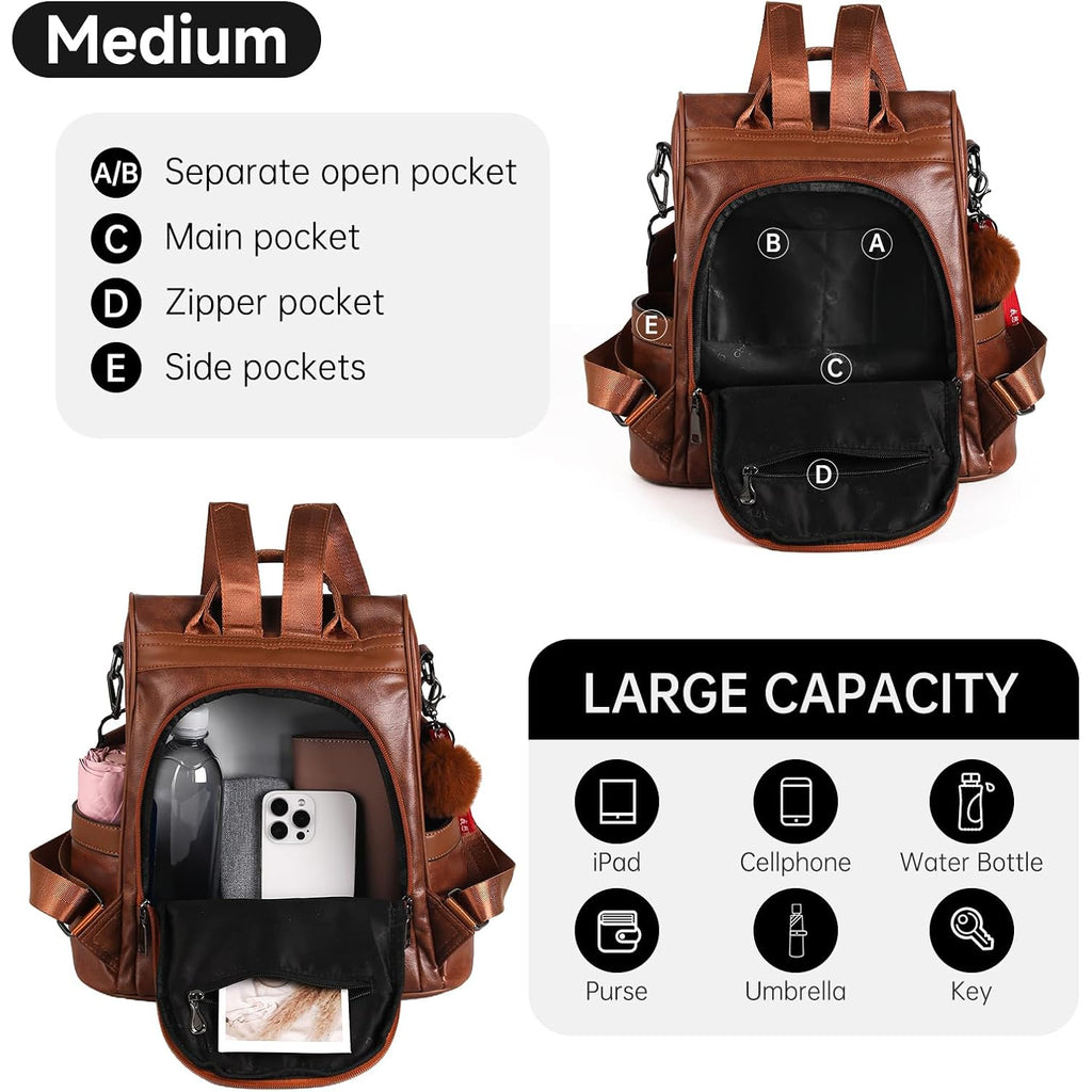 Women Backpack Purse Pu Leather Anti-Theft Casual Shoulder Bag Fashion Ladies Satchel Bags