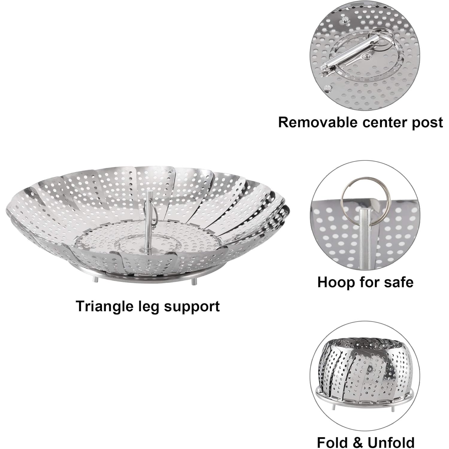 Zocy Steamer Basket, Stainless Steel Vegetable Steam Baskets for Steaming Cooking Expandable to Fit Various Size Pot (5.5" to 9.3")
