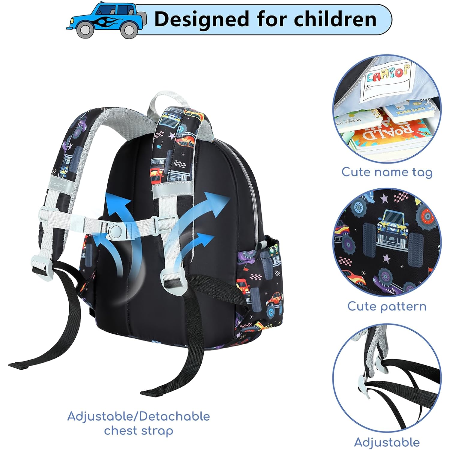 Toddler Backpack For Boys Girls 2-4, 12" H Kids Backpacks For Kindergarten Preschool, Small Bookbag For Daycare Travel (Black, 12''- Not Fit A4 Folder)