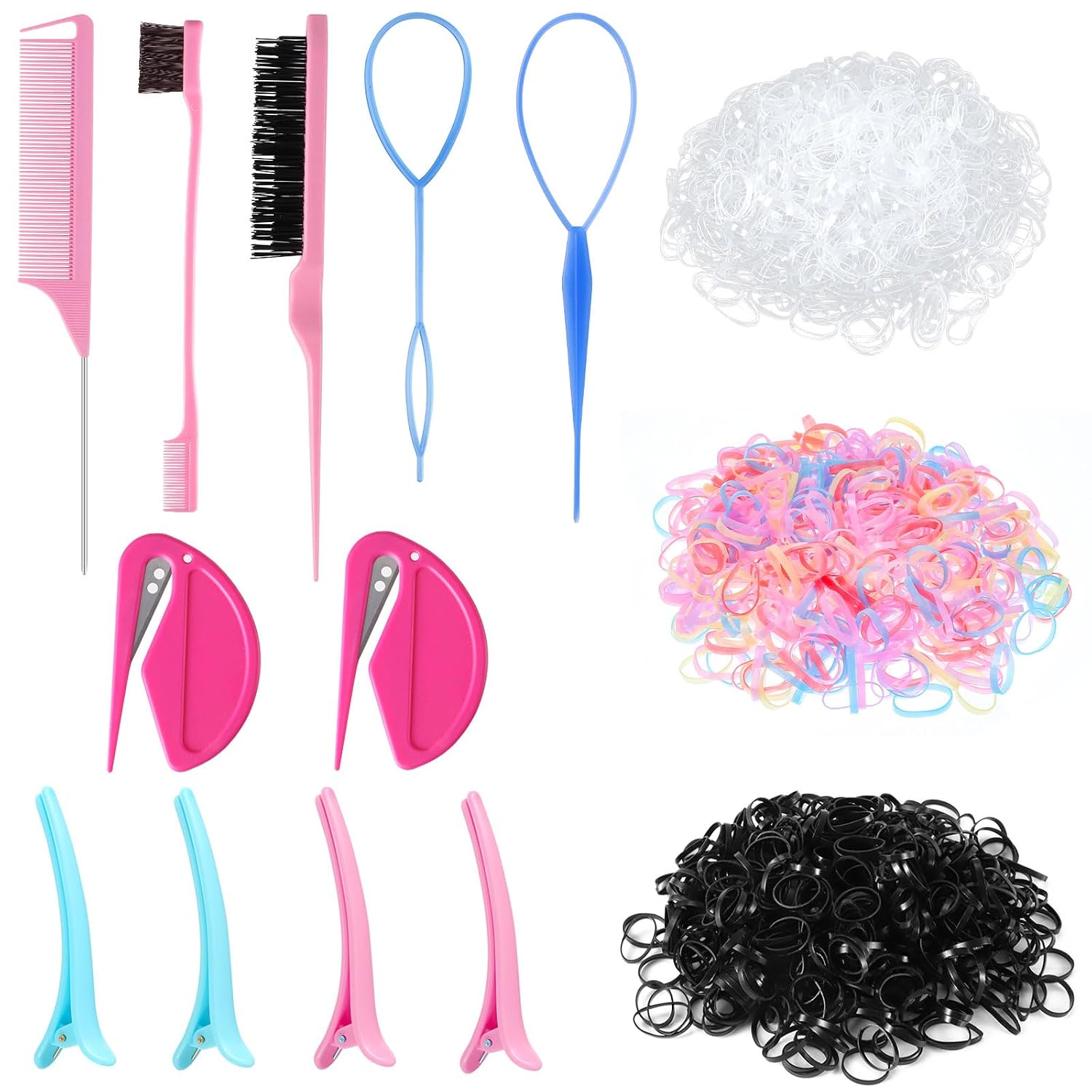 Colorful Mini Rubber Bands With Topsy Tail Styling Tools - Elastic Hair Ties, Hair Cutter, And Hair Accessories For Baby Girls And Women | Elastic Hair Ties, Hair Cutter, Hair Elastics, Baby Toddler Mini Hairs Ties For Girls, Hairs Accessories For Women