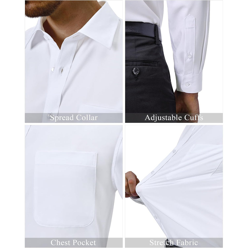 Alimens & Gentle Mens Dress Shirts 4-Way Stretch Long Sleeve Collared Casual Solid Wedding Dating Button Down Shirt