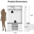 71" Hall Tree With Bench And Shoe Storage, Entryway Hall Tree With 2 Doors And 6 Adjustable Shelves, Cushioned Storage Bench With Coat Rack For Hallway, Living Room, Mudroom