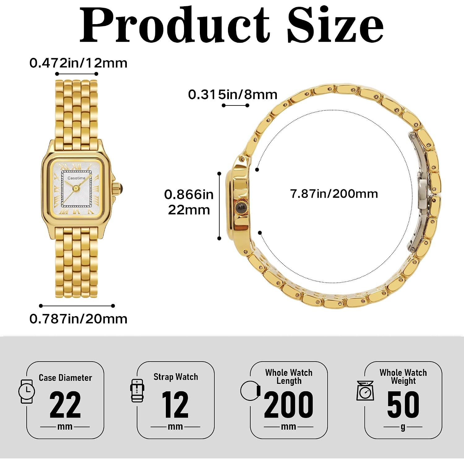 Gold Watches For Women Vintage Rectangular Dainty Jewelry Bracelet Watch Small Wrist Slim Reloj Para Mujer Classic Roman Numeral Dial 3Atm Water Resistant With Link Removal Tool Gift For Her