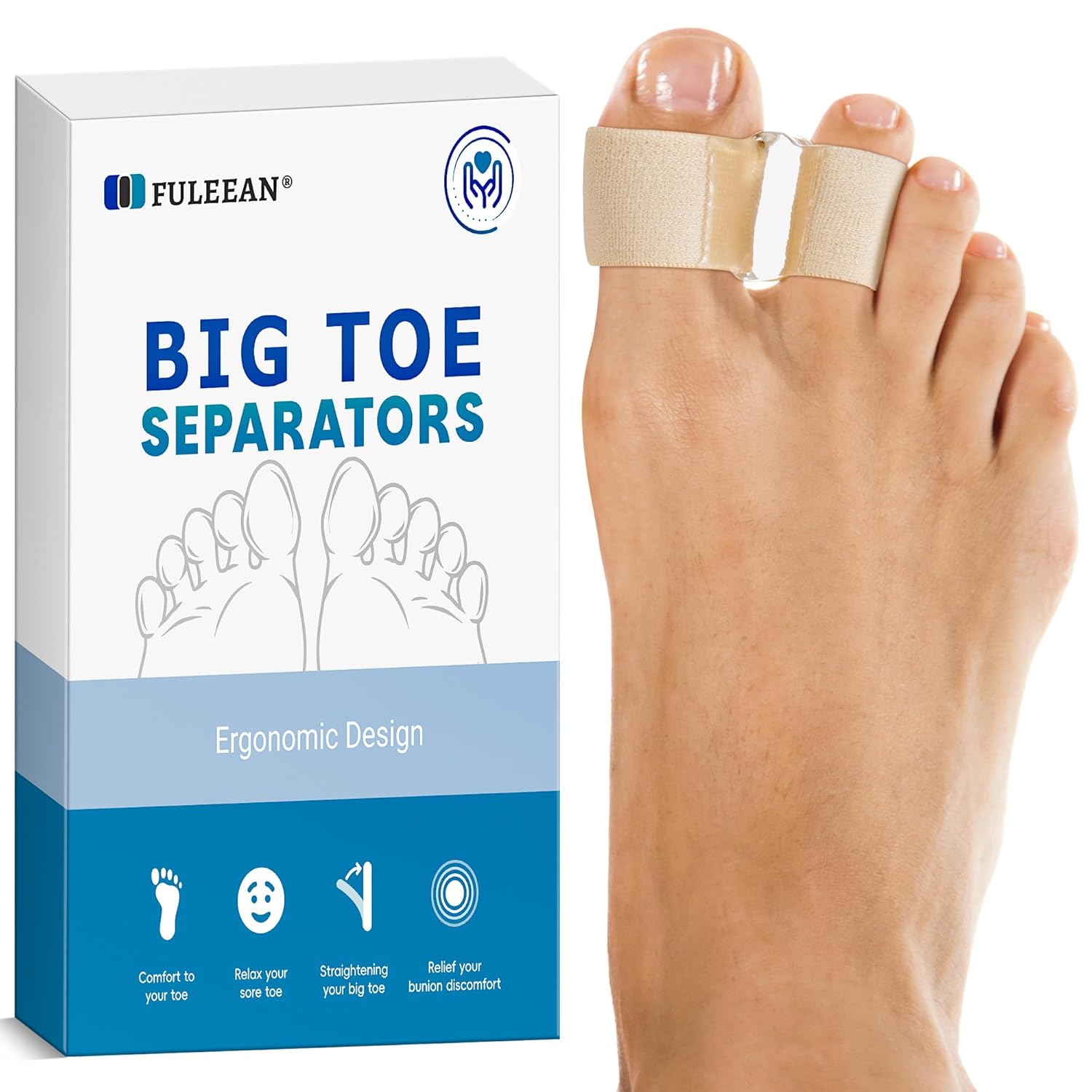 Big Toe Spacer/Corrector,Overlapping Toes, Bunion Pain Relief, Toe Alignment, Soft Silicone/Gel, 2 Loop,Day Night Wear,3 Sizes,Comfortable, Washable. (Beige, MIDDLE: WOMEN 9.5-11 /MEN 6.5-9)