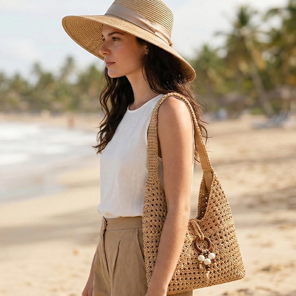 Peicees Crochet Summer Purse, Boho Woven Purse For Travel Beach Vacation Cruise Knit Shoulder Bag For For Women Ladies