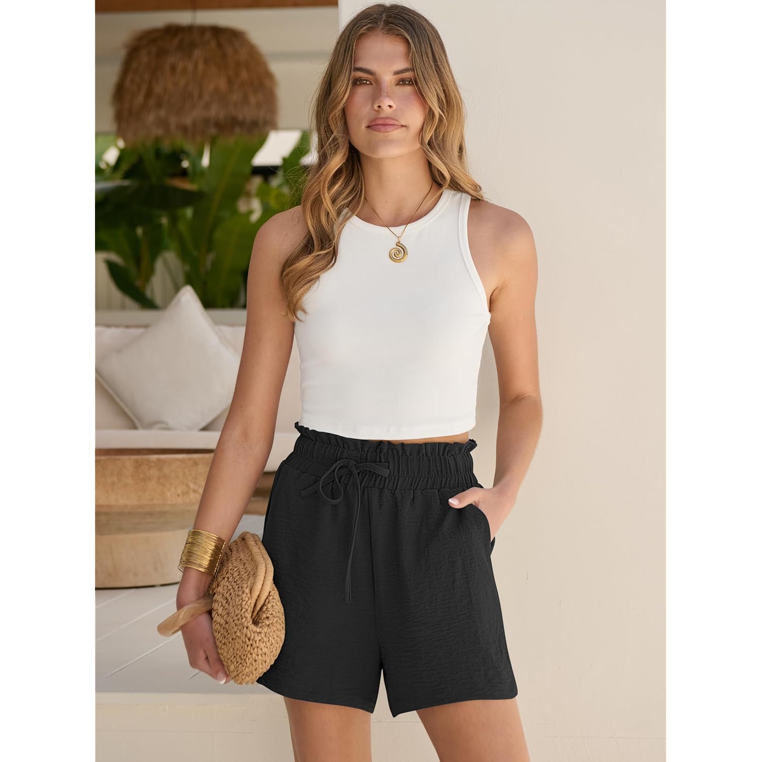 Shorts for Women Summer Casual High Waisted Wide Leg Drawstring Lounge Shorts Comfy 2026 Beach Vacation Clothes