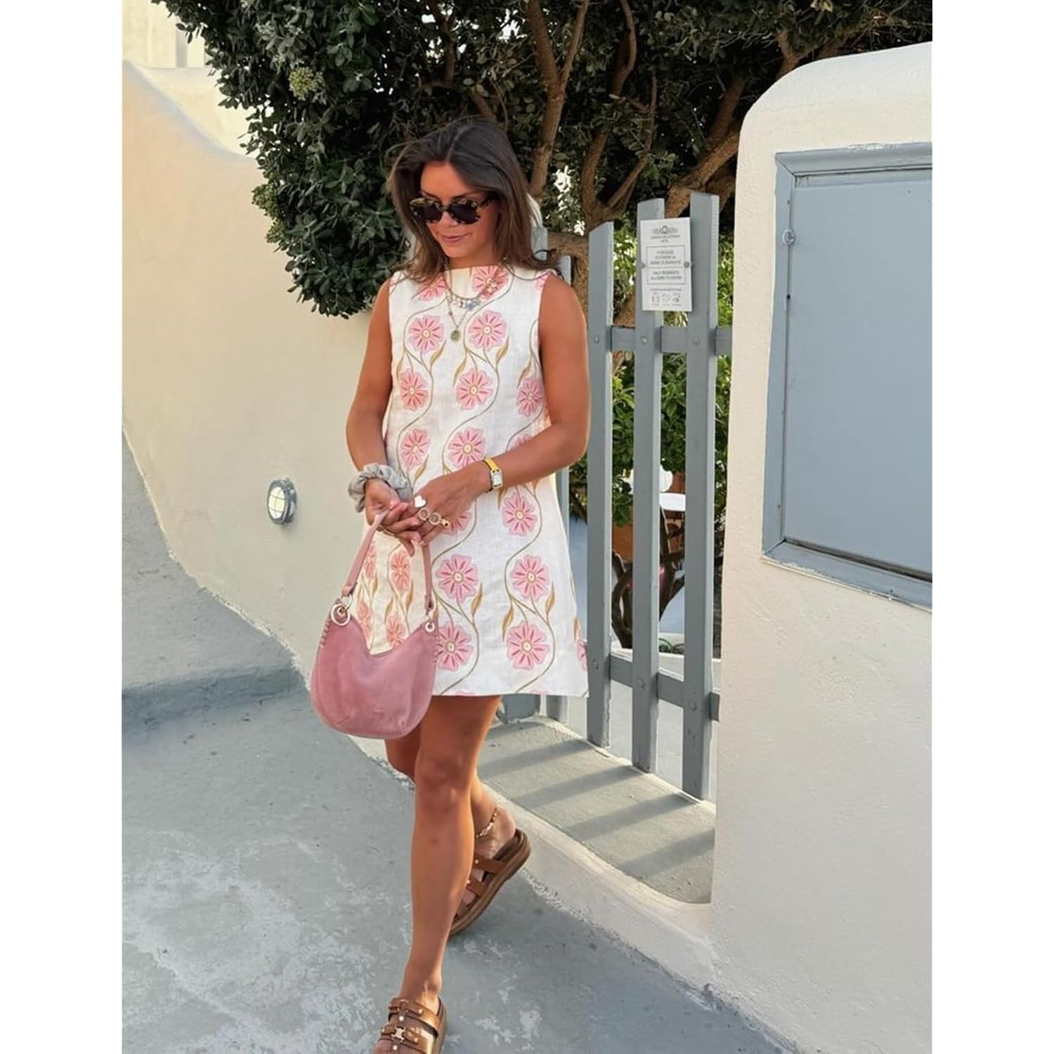 Womens Summer Floral Print Mini Dress Romantic Sleeveless Shift Short Dress Vacation Fairy Dresses
