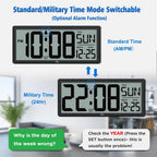 14.5'' Large Digital Wall Clock Battery Operated With Jumbo Numbers, Temperature And Date - Easy To Read And Set, Auto Dst