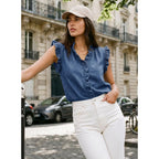 Dokotoo Denim Vest Top For Women Casual Summer Jean Vest Top Button Down Peplum V Neck Sleeveless Denim Shirt