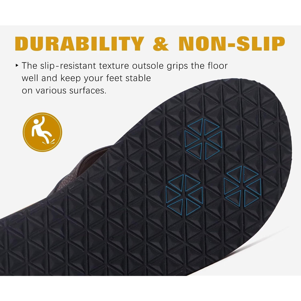 Kuailu Men'S Yoga Mat Leather Flip Flops With Arch Support Comfortable Cushion Walking Thong Sandals Slip On Indoor Outdoor