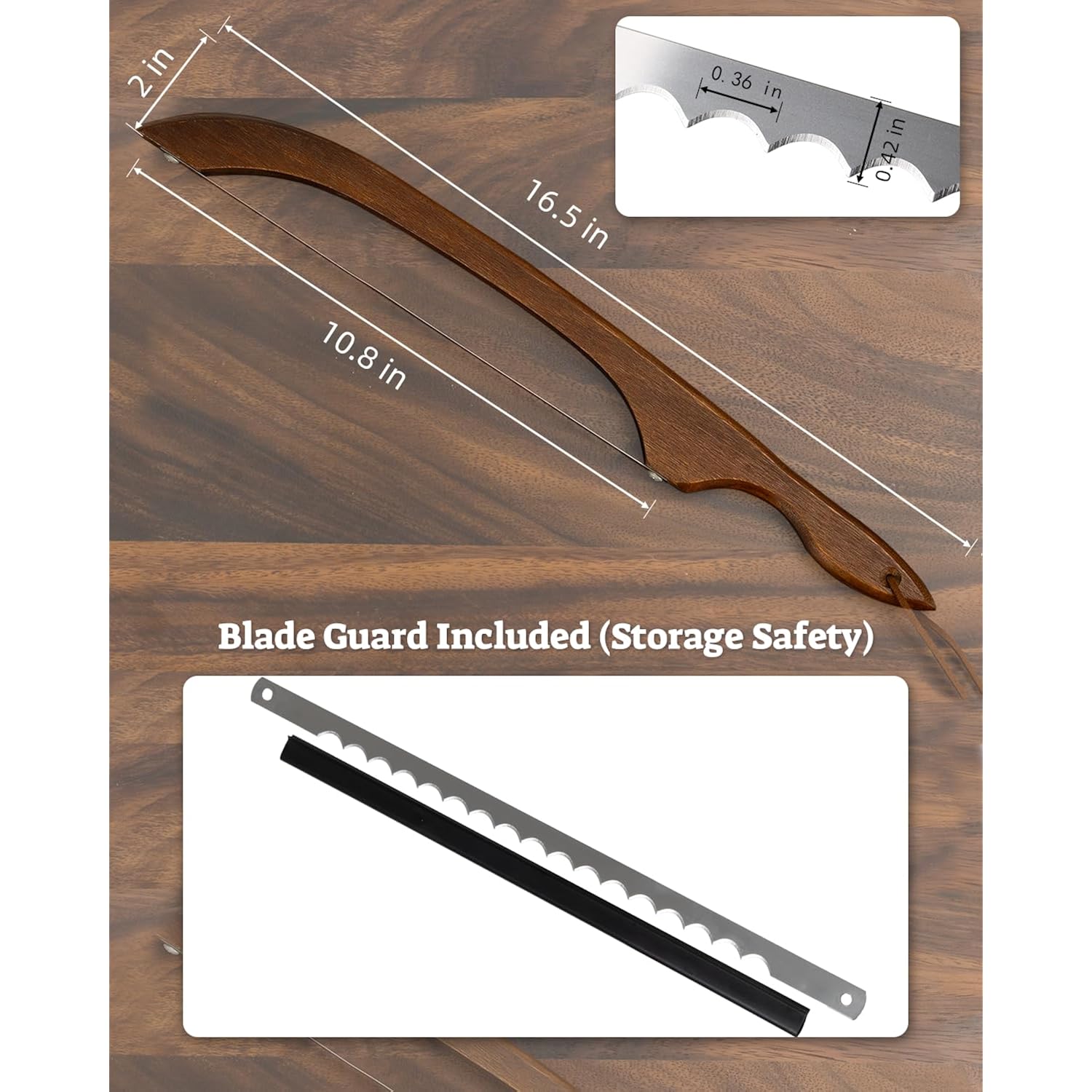 16.5” Bread Slicer For Homemade Bread, Serrated Bread Knife For Homemade Bread With Bow Design, Premium Bread Knife, Bread Slicer, Bread Cutter For Bagels, Baguettes, Dark Brown Color