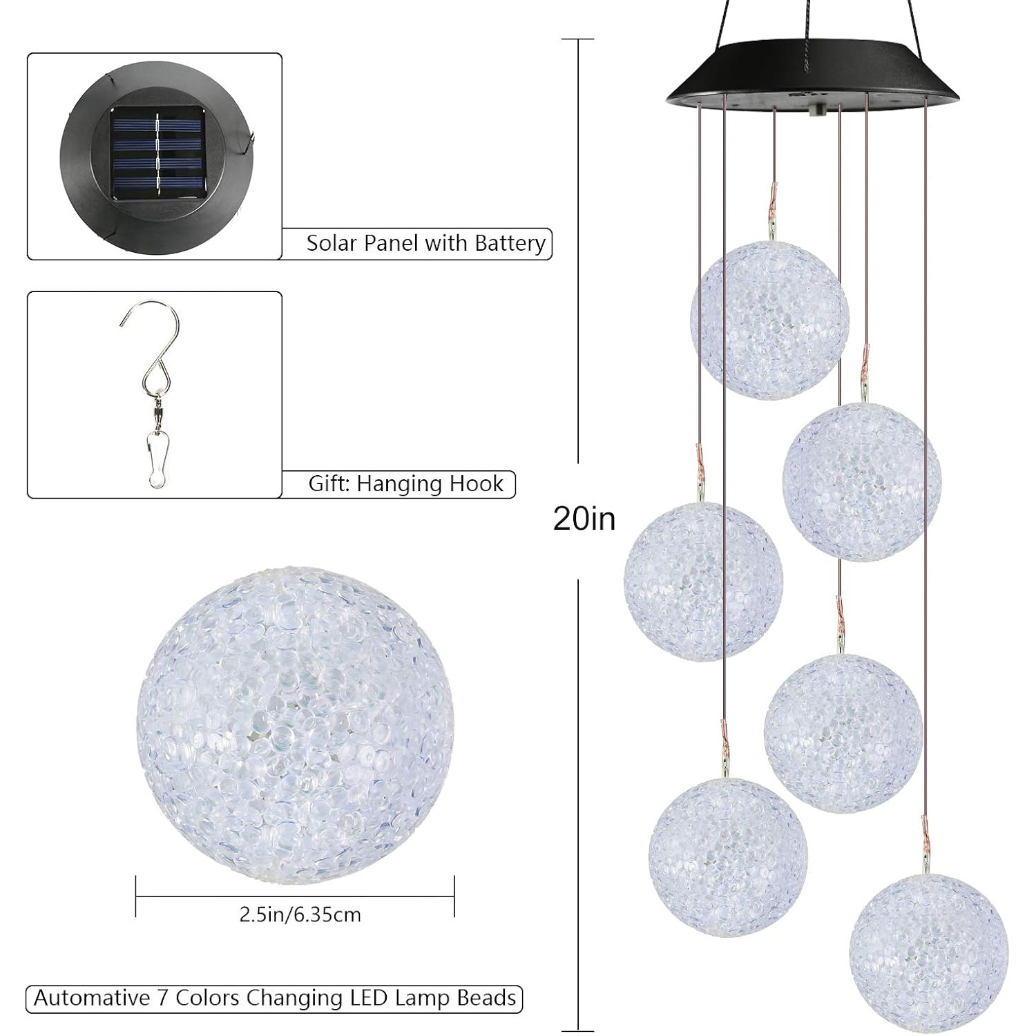 Toodour Solar Wind Chime, Color Changing Ball Wind Chimes, Led Decorative Mobile, Gifts For Mom Grandma, Waterproof Outdoor Solar Lights For Garden, Patio, Party, Yard, Window, Outdoor Decor