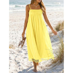 Wenrine Women'S Summer Boho Maxi Dresses Spaghetti Straps Chiffon Casual Sundress Beach Vacation Long Dress With Pockets
