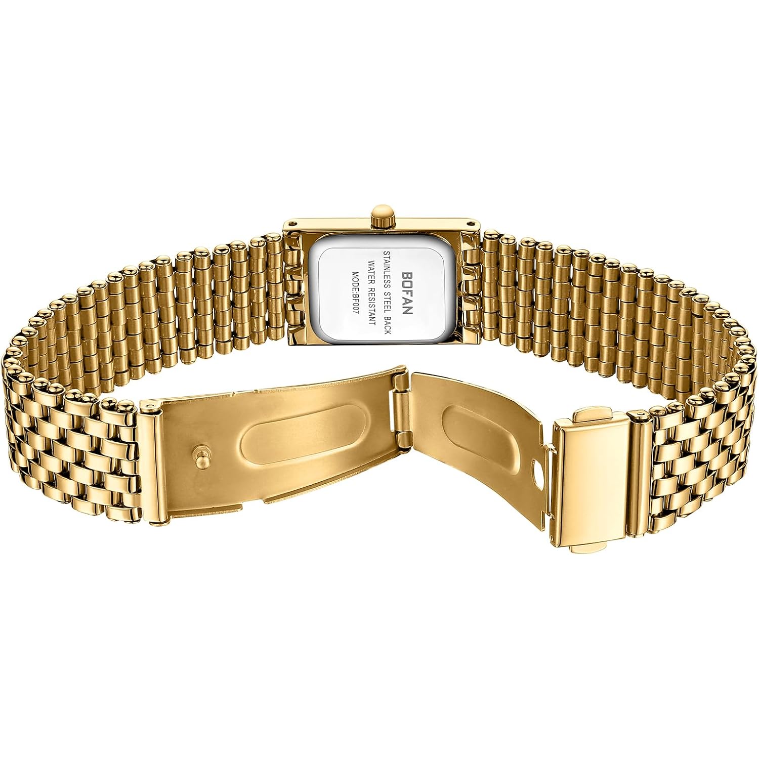 Bofan Gold Watches For Women Luxury Ladies Quartz Wrist Watch With Stainless Steel Bracelet,Waterproof,Casual Fashion Square Dial.Band Adjustment Tool Included