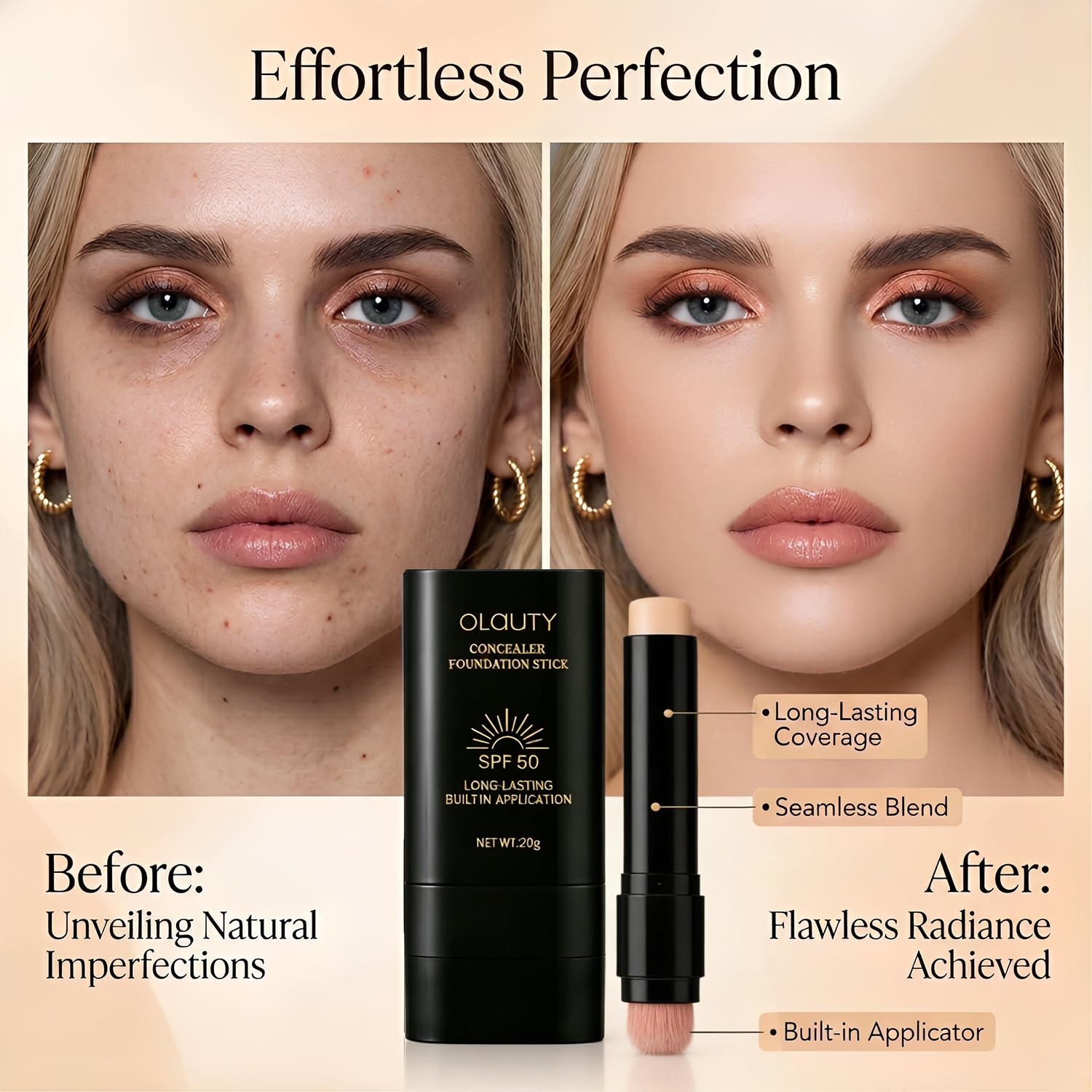 Foundation Stick, 2 in 1 Dual-Ended Long-Lasting Concealer Korean Foundation Stick, Full Coverage Foundation Makeup, Sunscreen Concealer Stick, Tattoo Cover Up Makeup, Matte Finish for Face (NATURAL)