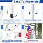 White Flag Pole Kit For House, 5 Ft Thickened Stainless Steel Outside Wall Mount Flagpole For 3X5' American Flag With 1" Tangle Free 360° Rotating Flag Pole Rings Hardware For Porch Residential