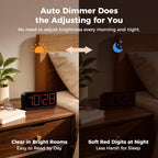 Battery Operated Alarm Clock For Bedroom Travel: Cordless Compact Large Display Digital Clock With Auto Dimming - 4 Dimmers Easy To Use For Adults Seniors Red Digits