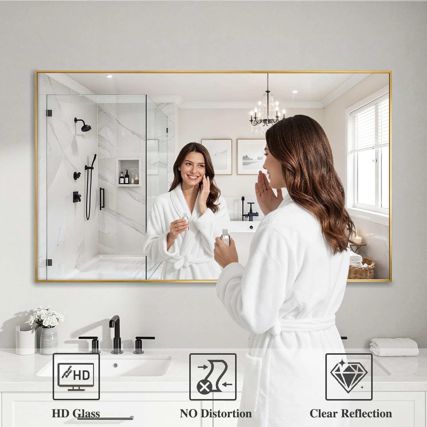 Koonmi Gold Mirrors For Wall, 30X55 Inch Bathroom Mirror, Rectangular Wall Mirror For Living Room Bedroom Bathroom, Hangs Horizontally Or Vertically