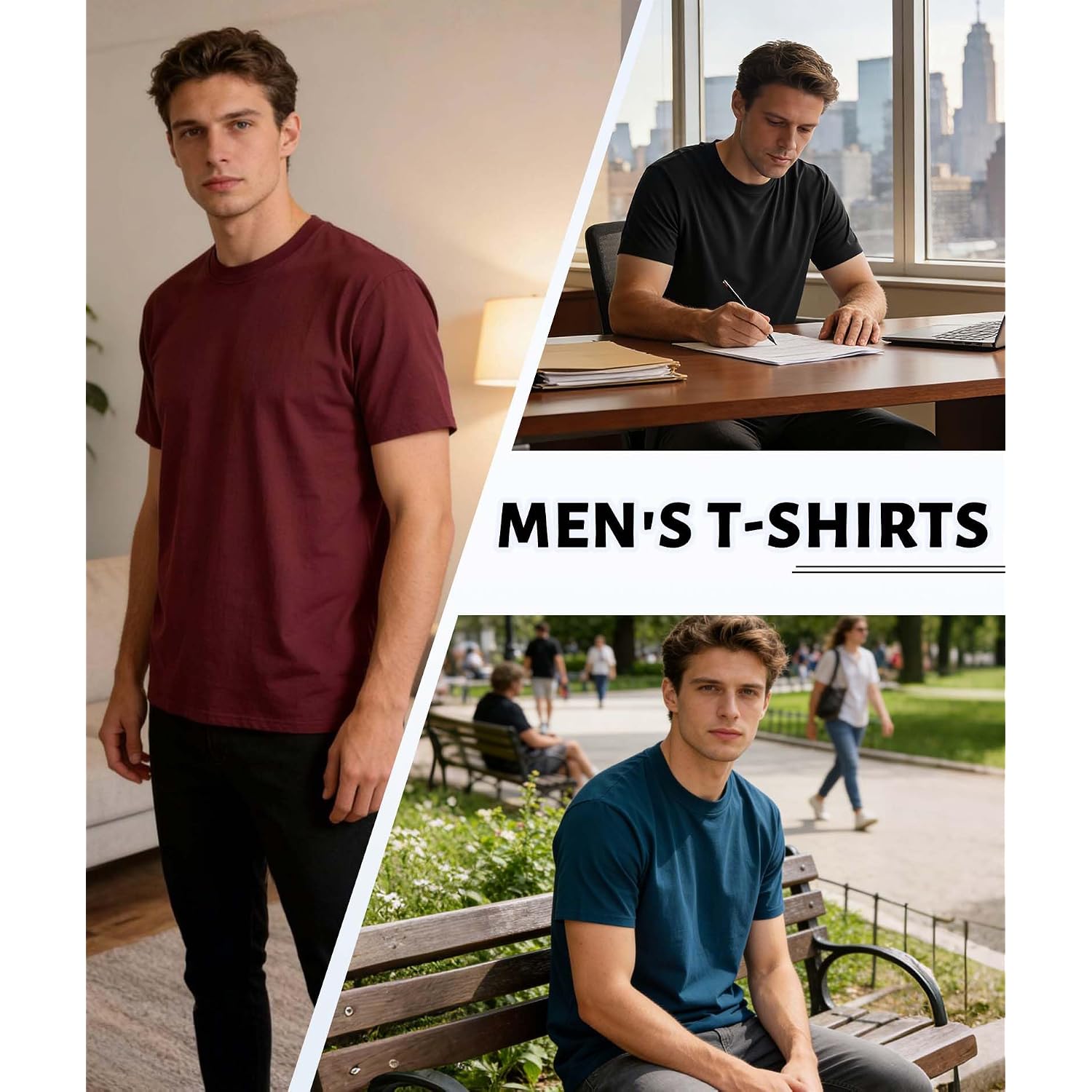Zity 3 Pack Men'S T-Shirts Cotton Crew Neck Basic Tee Short Sleeve Soft Casual Shirts Summer Tops