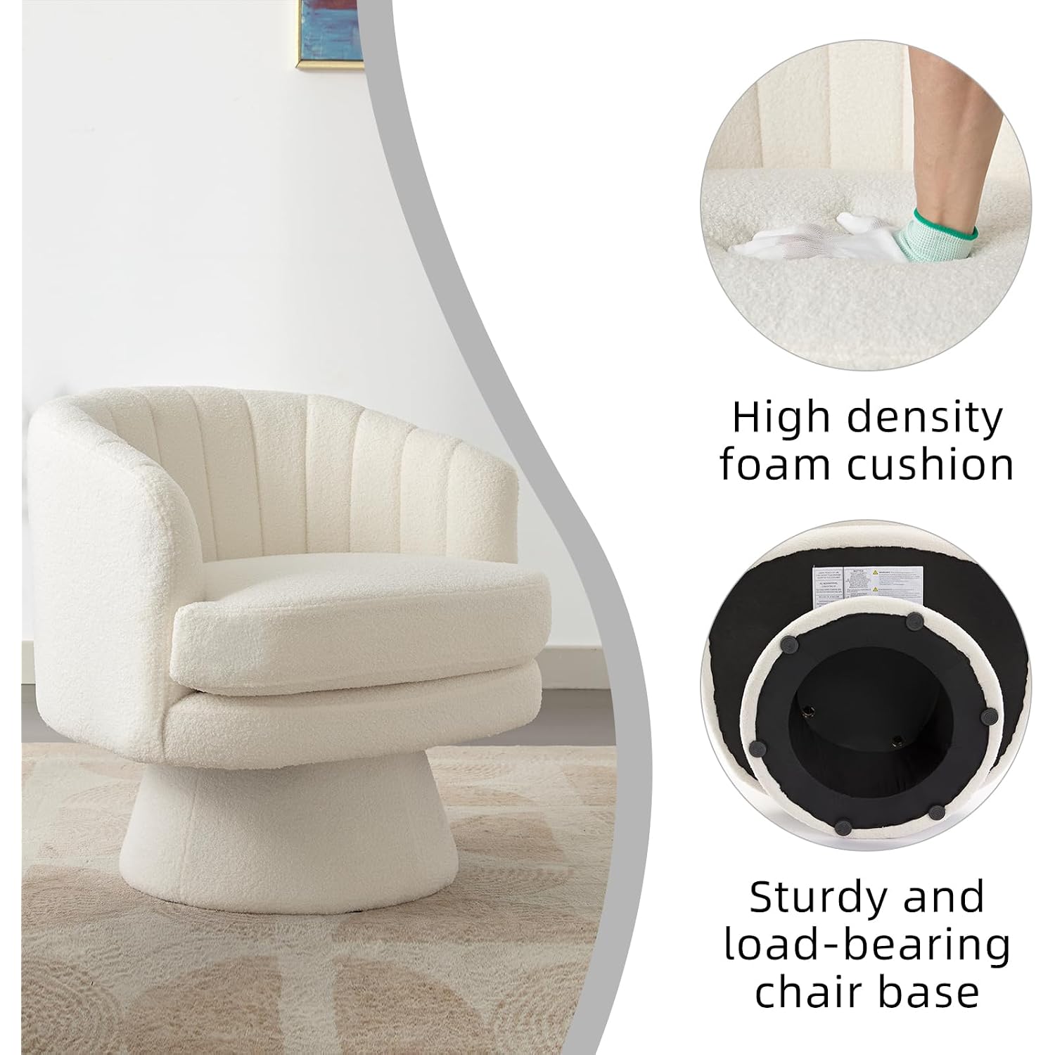 Swivel Accent Chair With Armrest, Modern 360 Degree Swivel Barrel Chair With Curve Back And Soft Cushion,Comfy Round Sherpa Teddy Armchair Single Sofa For Living Room,Bedroom,Waiting Room,Beige