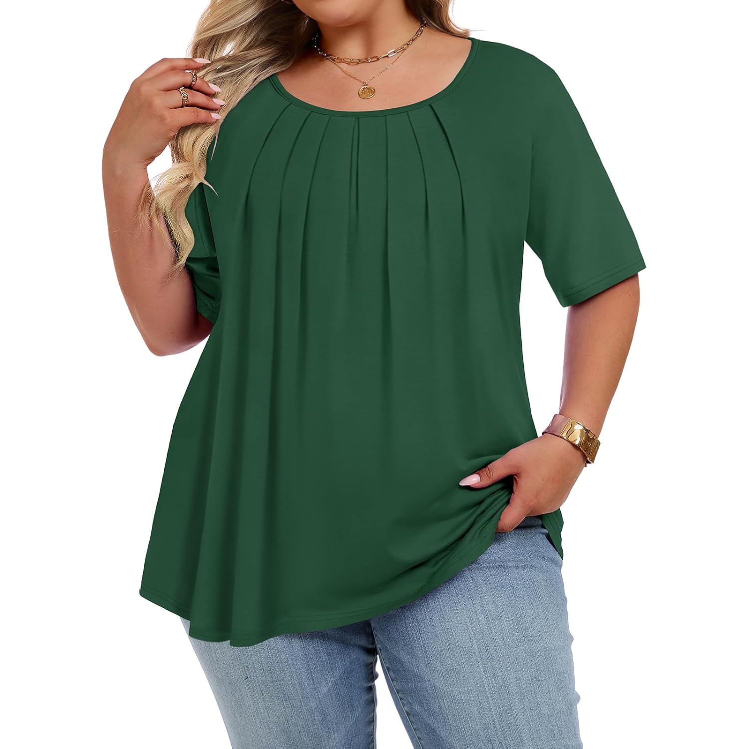 Womens Plus Size Tops Summer Short Sleeve Shirts Flowy Crewneck Casual Loose Tunic Top Blouses 2026
