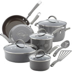 Rachael Ray Cucina Nonstick Cookware, Sea Salt Gray Pots And Pans Set, 12-Piece