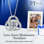 MOOSEA Mothers Day Gifts - 1-3 ct Love Knot Moissanite Necklace, Lab Created Moissanite 925 Sterling Silver Pendant Necklace Anniversary Birthday Gifts for Women Wife Mom Girlfriend Grandma