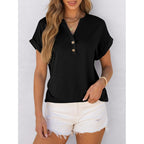 Womens Short Sleeve Henley Tops V Neck Dressy Casual Blouses Summer Trendy Tee Shirts 2026 Vacation Fashion Clothes