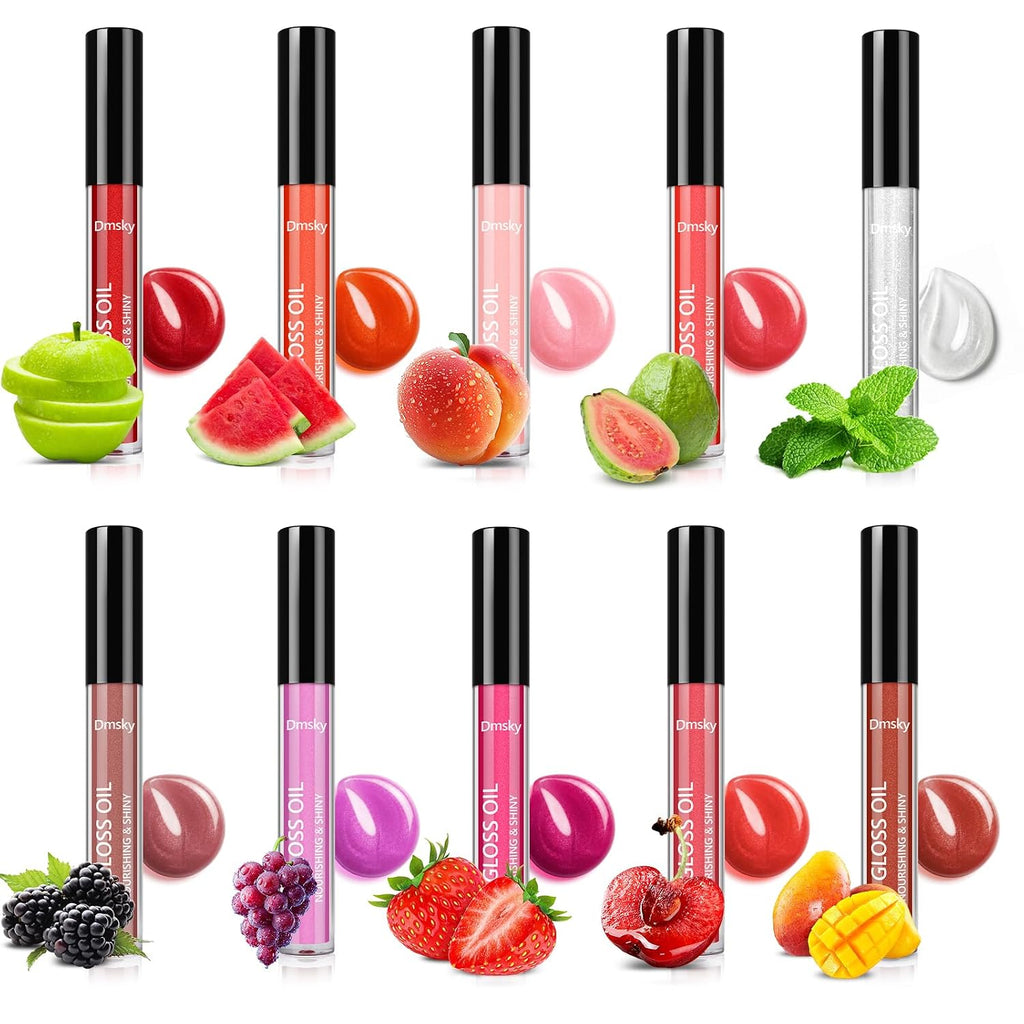Dmsky Bling Lip Gloss Set,10 Colors High Shine Lip Gloss Pack Non-Sticky Pink Glitter Long Lasting Moisturizing,Multi Fruit Flavors Glitter Makeup For Women,20 Pack