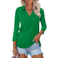 Lomon 3/4 Length Sleeve Womens Tops 2026 Spring Summer Collared Polo Shirts V Neck Casual Basic Polos Tees Shirt