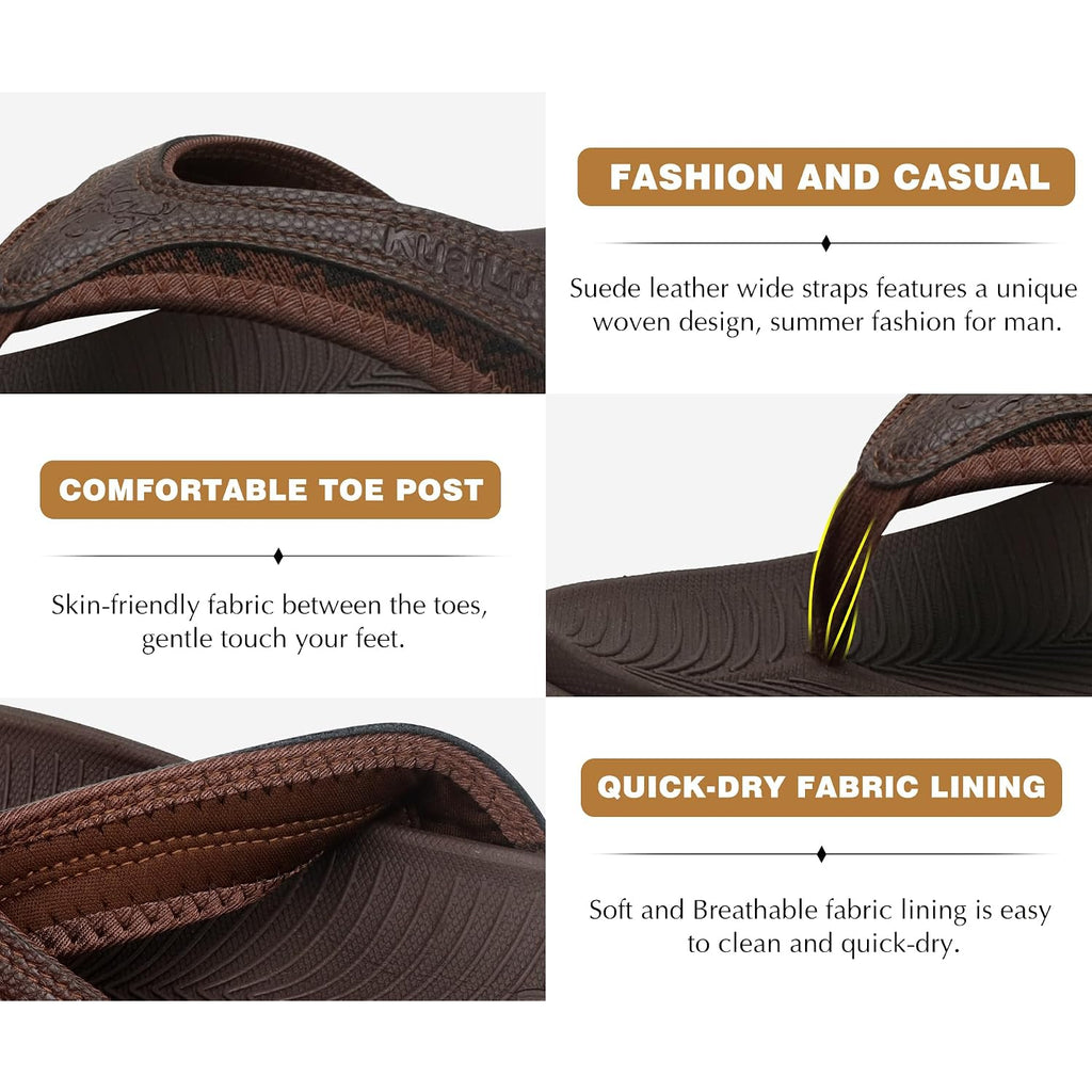 Kuailu Mens Sport Flip Flops Comfort Orthotic Thong Sandals With Plantar Fasciitis Arch Support Outdoor Summer Beach Size 7~15