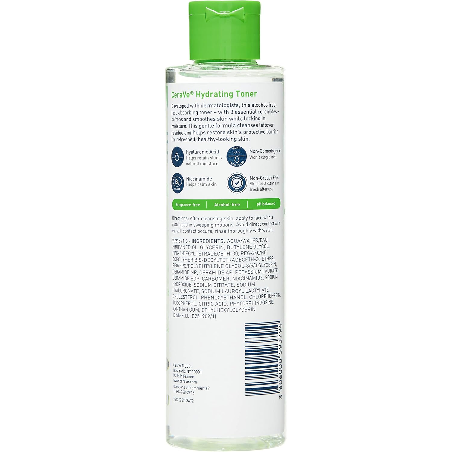 Cerave Hydrating Toner For Face Non-Alcoholic With Hyaluronic Acid, Niacinamide, And Ceramides For Sensitive Dry Skin, Fragrance-Free Non Comedogenic, Full Size, 6.8 Fl Oz
