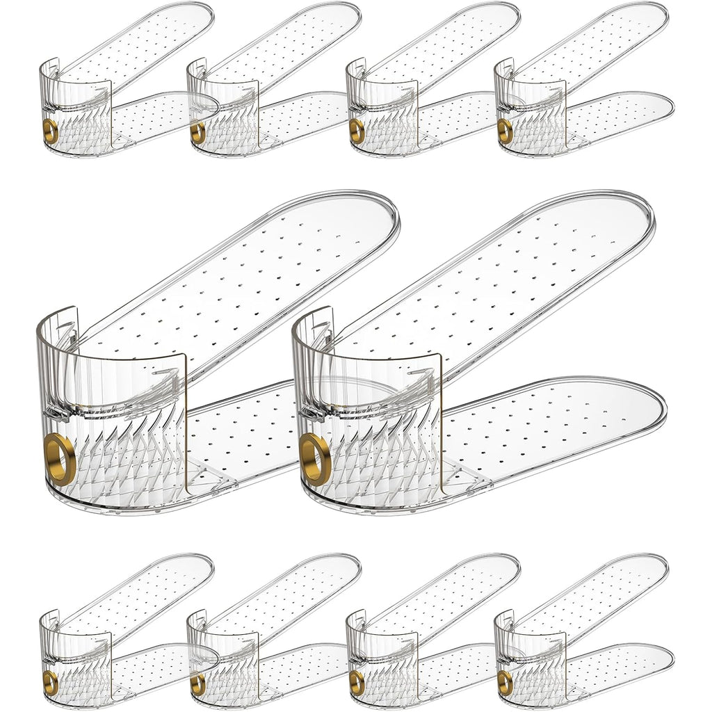 Clear 10 Pack Shoe Slot Organizer, Shoe Stacker Organizer Holders For A Pair Of Shoes, Adjustable Thickening Double Layer 50% Shoe Space Saver Rack Storage For Closet (Clear, 10 Pack)